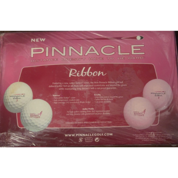 New Pinnacle Ribbon Set of 15 White Golf Balls in Box Susan G Komen for the Cure - Picture 1 of 2
